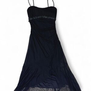 Ruby Rox Size S Black Mesh Mermaid High-Low Ruffled Cocktail Dress Beaded Trim